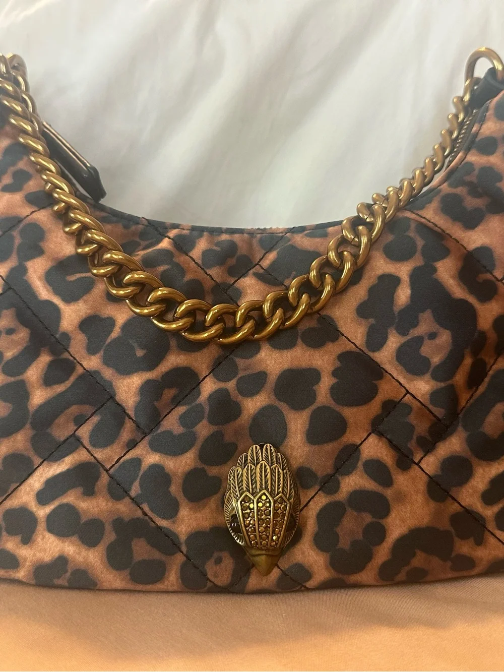 Kurt Geiger Leopard Print Quilted Hobo with Gold Chain